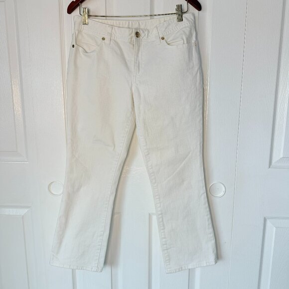 Tory Burch White Mid-Rise Cropped Slim Bootcut Jeans 29 = 8 - Picture 1 of 8
